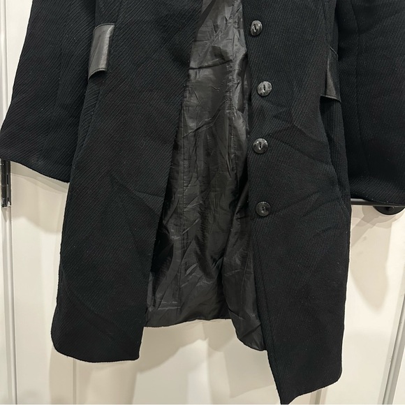 MACKAGE VINTAGE COAT WOOL LEATHER TRIM BELTED JACKET BLACK SIZE PS - Picture 9 of 14